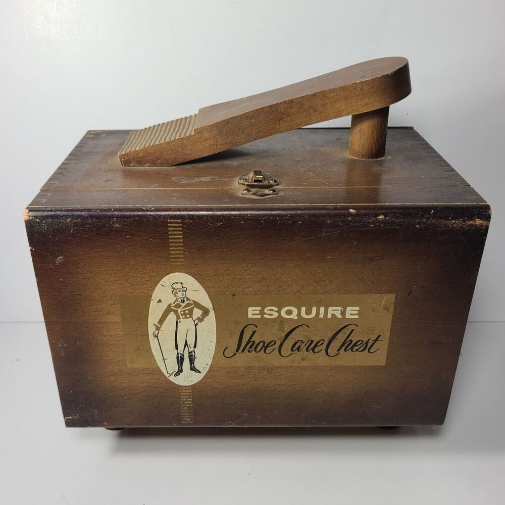1950s Esquire Shoe Care Chest Box Mid Century Wood Shine Kit VTG - Picture 4 of 10